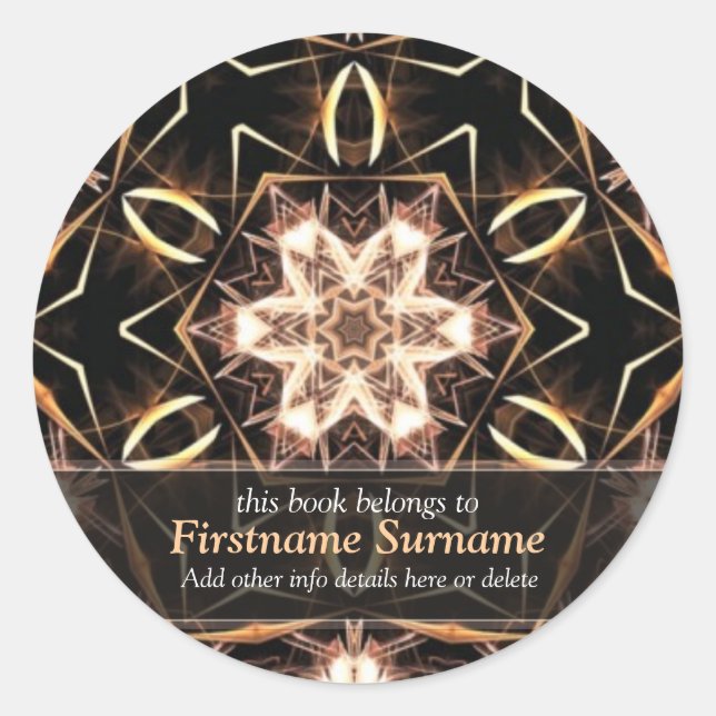 Avana Golden Geometric Blume Art Buchzeichen Stick Runder Aufkleber (Vorderseite)