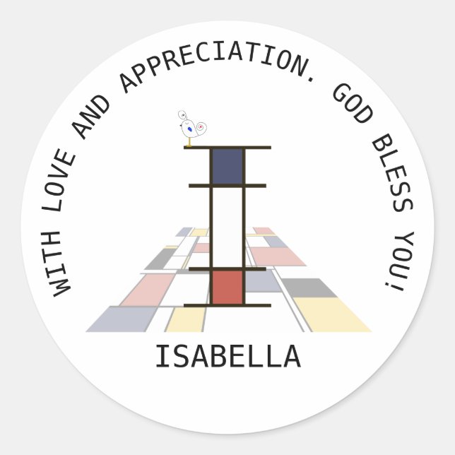 Avant-Garde Art Style Monogram. Buchstabe I Runder Aufkleber (Vorderseite)