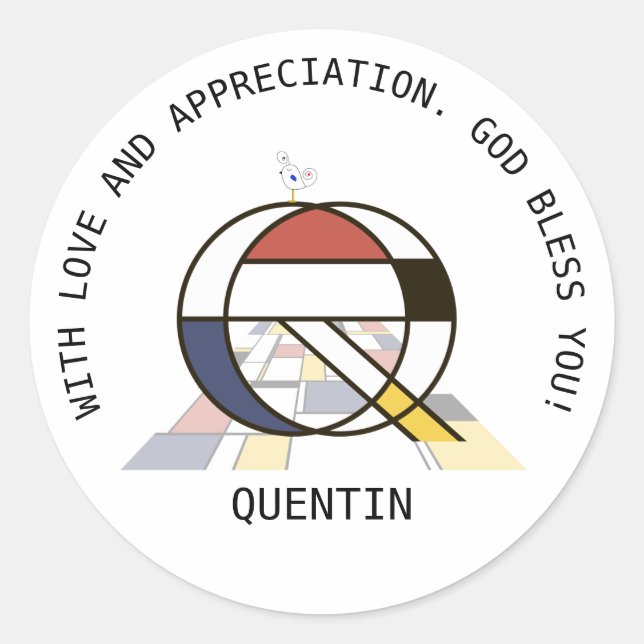 Avant-Garde Art Style Monogram. Buchstabe Q Runder Aufkleber (Vorderseite)