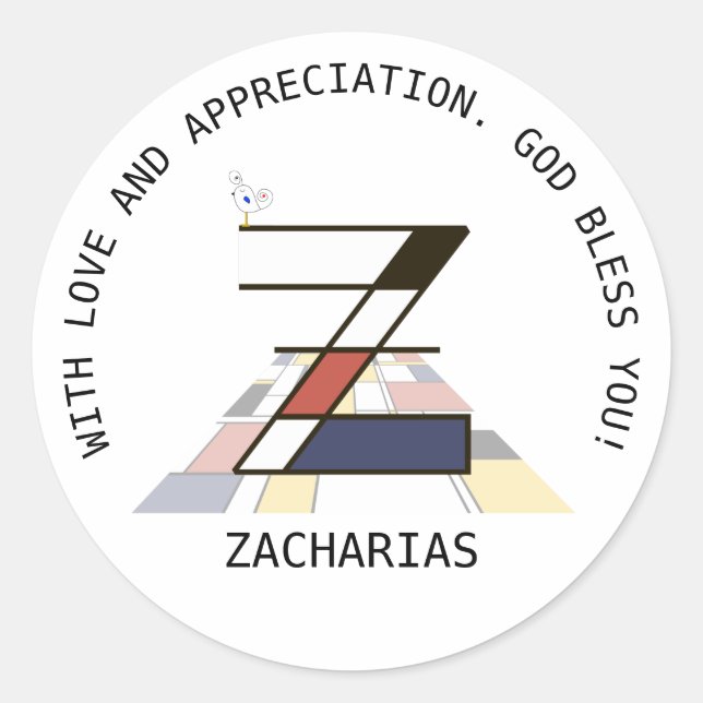 Avant-Garde Art Style Monogram. Buchstabe Z Runder Aufkleber (Vorderseite)