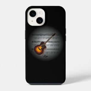 Avant Garde ~ Gitarre auf Globe mit Notenmusik iPhone 14 Hülle