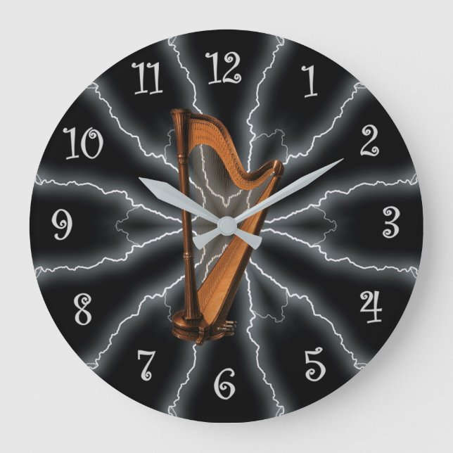Avant-Garde, Harfenbeleuchtung 01 B, schwarz/silbe Große Wanduhr (Vorderseite)