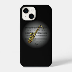 Avant Garde ~ Saxophon auf Globus mit Notenblatt iPhone 14 Hülle