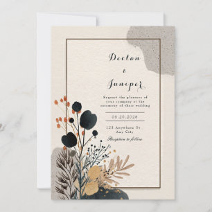 Avant Garde Schwarz Floral Gold Rahmen Hochzeit Einladung