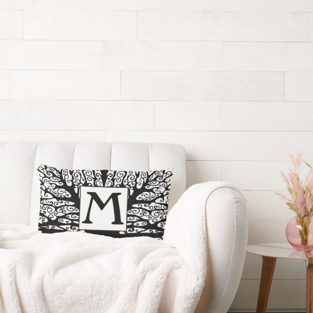 Avant Garden Black and White Monogram Pillow Lendenkissen (Liege)