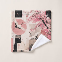 Avantgarde-Sakura- und Kranichharmonie Badhandtuch Set