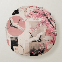 Avantgarde-Sakura- und Kranichharmonie Rundes Kissen