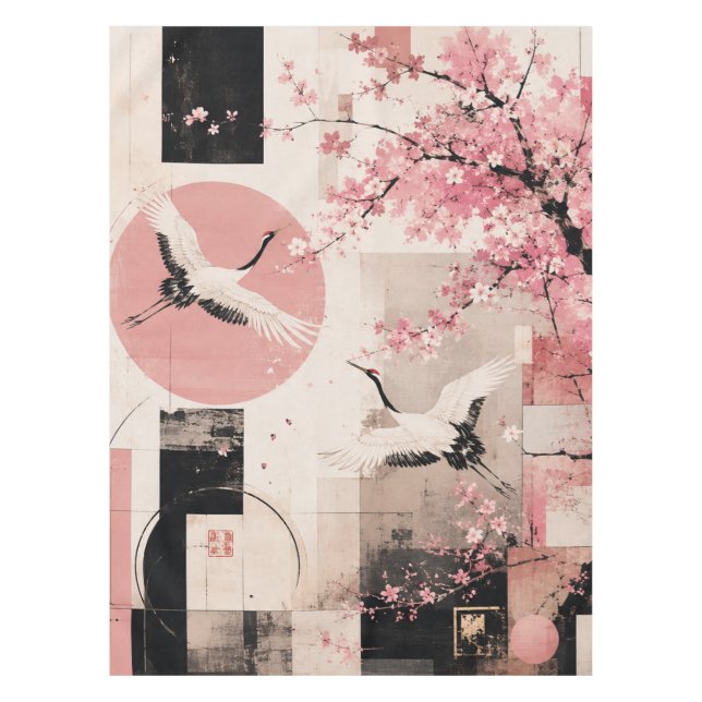 Avantgarde-Sakura- und Kranichharmonie Tischdecke (Vorderseite)