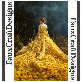 Avantgardistisches Gelbes Blume Kleid Verlassen De Seidenpapier