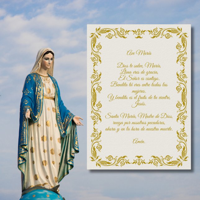 Ave María Elegant Off-White and Gold Botanicals Po Poster (Von Creator hochgeladen)