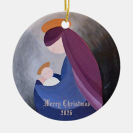Ave Maria und Jesuskind Weihnachtsdarstellung Vint Keramik Ornament