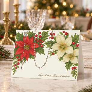 Ave Maria Weihnachtssegen mit Rosenkranz Blumen Feiertagskarte