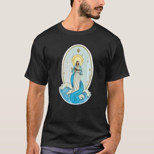 Ave Maris Stella Gesegnete Mutter Maria Lateinisch T-Shirt (Vorderseite)