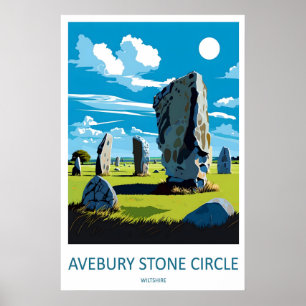 Avebury Stone Circle Vintage Reiseplakat Skigebiet Poster