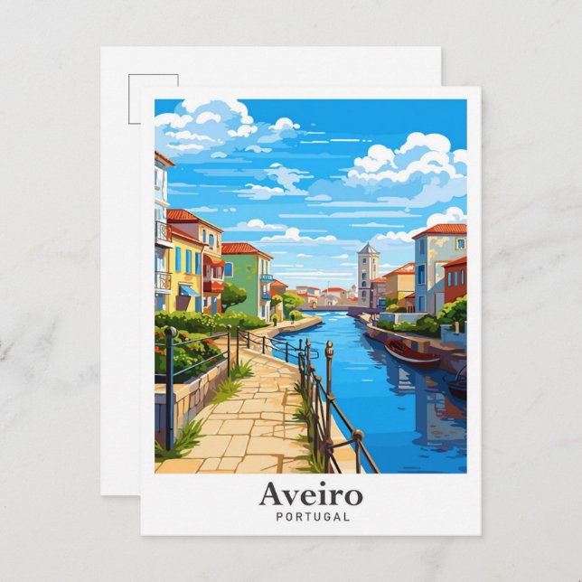 Aveiro Portugal Art Vintage Reise Illustration Postkarte (Vorne/Hinten)