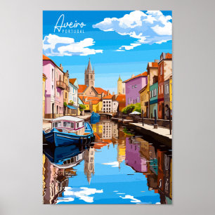 Aveiro Portugal Vintage Reise Illustration Poster