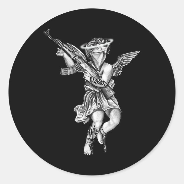 Avening Angel Sinner Chicano Tattoo Runder Aufkleber (Vorderseite)