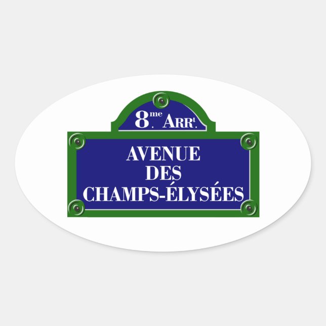 Avenue des Champs-Elysees, Paris Street Sign Ovaler Aufkleber (Vorderseite)