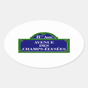 Avenue des Champs-Elysees, Paris Street Sign Ovaler Aufkleber