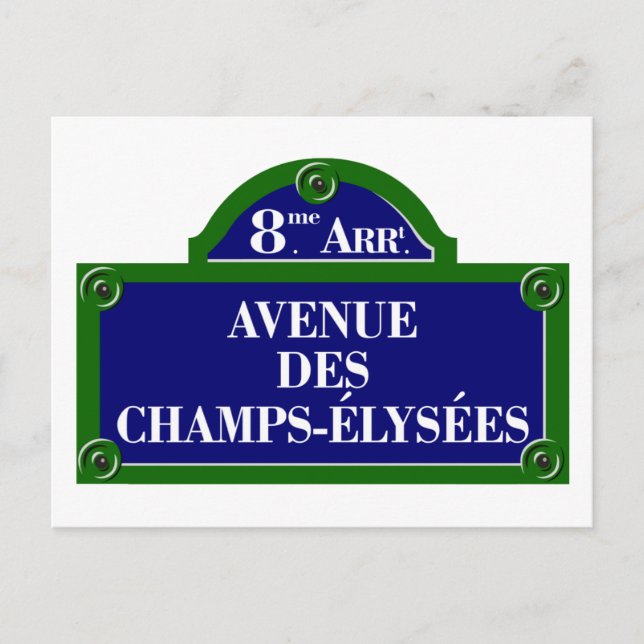 Avenue des Champs-Elysees, Paris Street Sign Postkarte (Vorderseite)