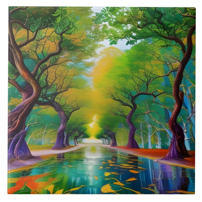 Avenue of Trees Herbstblätter Fliese (Vorderseite)