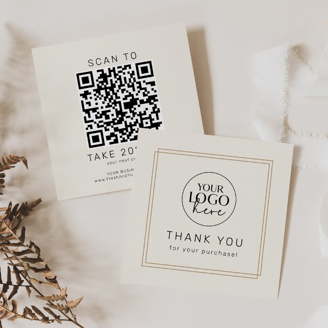 AVERY Chic Gold Black Cream Logo QR-Code Danke Rabattkarte (AVERY Chic Gold Black Cream Logo QR Code Thank You Discount Card)