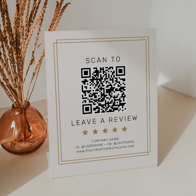 AVERY Chic Gold Black Cream QR-Code Hinterlasse ei Sockelschild (AVERY Chic Gold Black Cream QR Code Leave A Review Pedestal Sign)