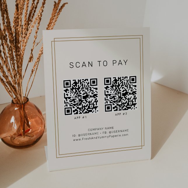 AVERY Chic Gold Schwarz Business 2 Apps Scannen zu Sockelschild (AVERY Chic Gold Black Business 2 Apps Scan To Pay Pedestal Sign)