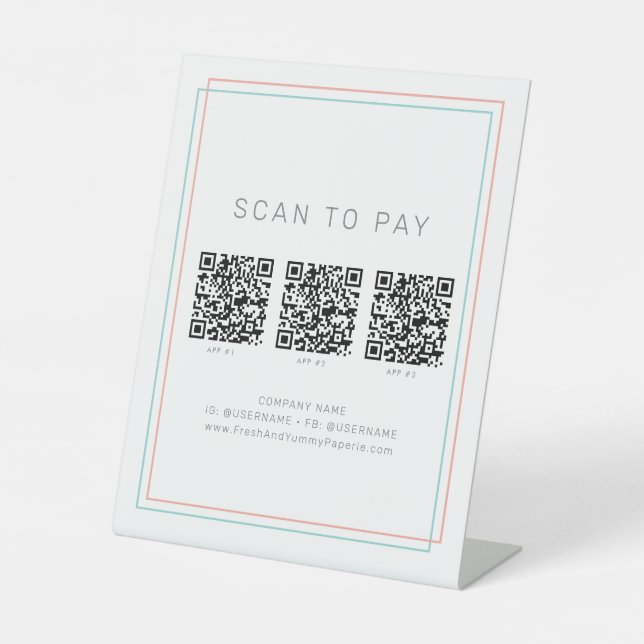 AVERY Coral and Teal Business QR Code Scan To Pay Sockelschild (Vorderseite)