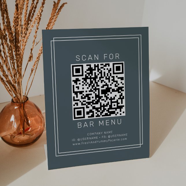 AVERY Dunkel Navy Blau Klassisches Bar Menu QR Cod Sockelschild (AVERY Dark Navy Blue Classic Bar Menu QR Code Pedestal Sign)