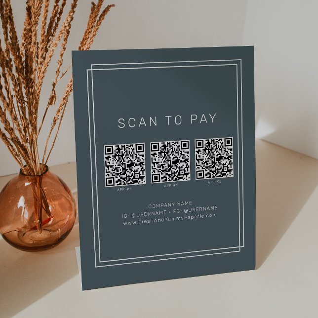 AVERY Dunkelblaue Geschäft QR-Code-Scan zum Bezahl Sockelschild (AVERY Dark Navy Blue Business QR Code Scan To Pay Pedestal Sign)