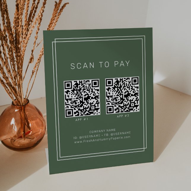 AVERY Dunkelgrün Boho Geschäft 2 Apps Scannen zum  Sockelschild (AVERY Dark Green Boho Business 2 Apps Scan To Pay Pedestal Sign)
