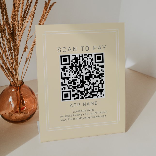 AVERY Einfaches Buttergelbes Geschäft - Scannen zu Sockelschild (AVERY Simple Butter Yellow Business Scan To Pay Pedestal Sign)