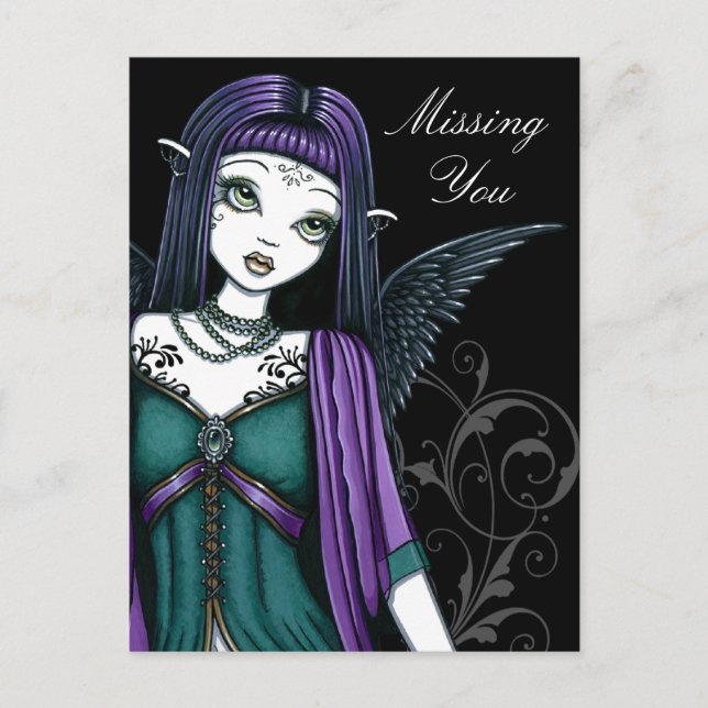 "Avery" Gothic Angel Bird Cage Postcard Postkarte