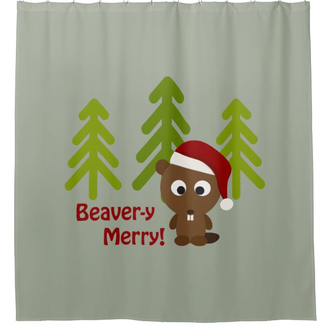Avery Merry! Niedlicher Santa Beaver Duschvorhang (Vorderseite)
