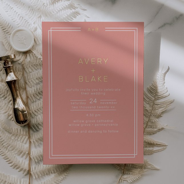AVERY Minimal Blush Peach Coral Gold Foil Hochzeit Folieneinladung (AVERY Minimal Blush Peach Coral Gold Foil Wedding Foil Invitation)