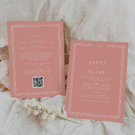 AVERY Minimal Blush Peach Coral QR Code Hochzeit Einladung