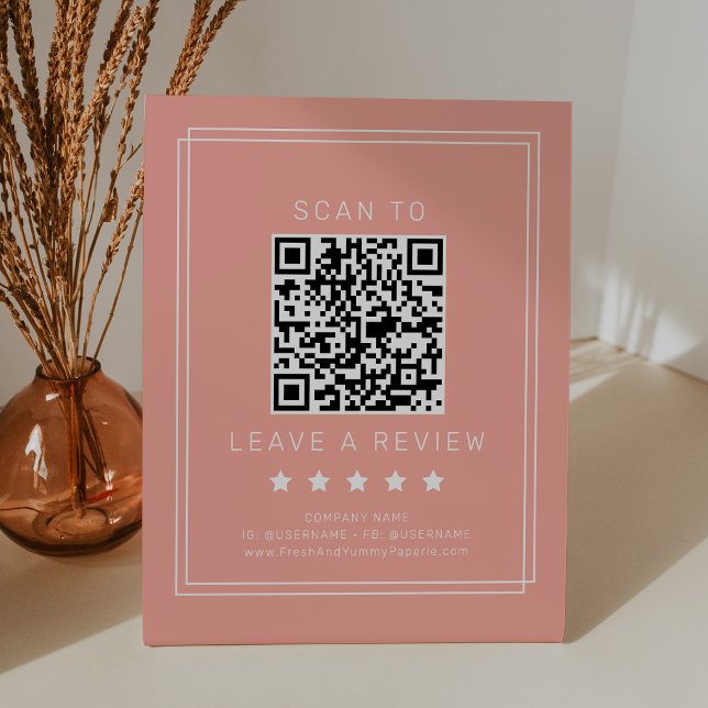 AVERY Minimal Blush Peach QR-Code Hinterlasse eine Sockelschild (AVERY Minimal Blush Peach QR Code Leave A Review Pedestal Sign)