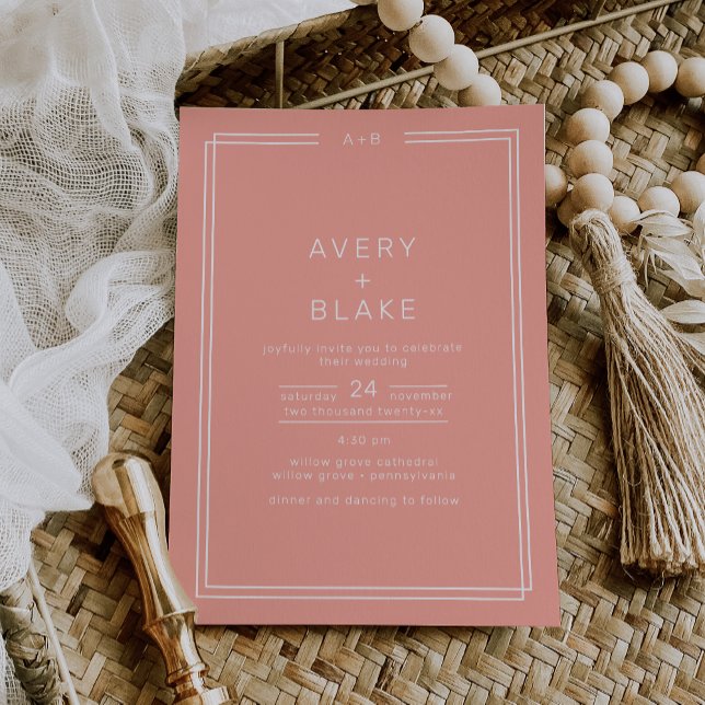 AVERY Minimal Blush Peach Soft Coral Wedding Einladung (AVERY Minimal Blush Peach Soft Coral Wedding Invitation)