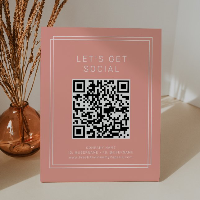 AVERY Minimal Blush Pfirsich Let's Get Social Medi Sockelschild (AVERY Minimal Blush Peach Let's Get Social Media Pedestal Sign)