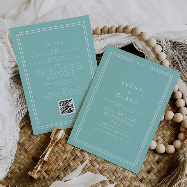 AVERY Minimalistisch Minze Green Frame QR Code Hoc Einladung (AVERY Minimalist Mint Green Frame QR Code Wedding Invitation)