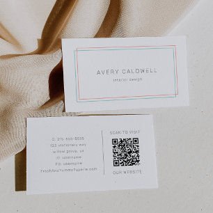 AVERY Minimalistische Korallen- und Teal-Rand-QR-C Visitenkarte