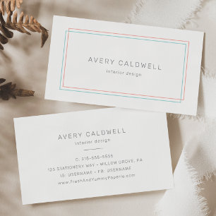 AVERY Minimalistische Korallen- und Türkis-Rand Visitenkarte