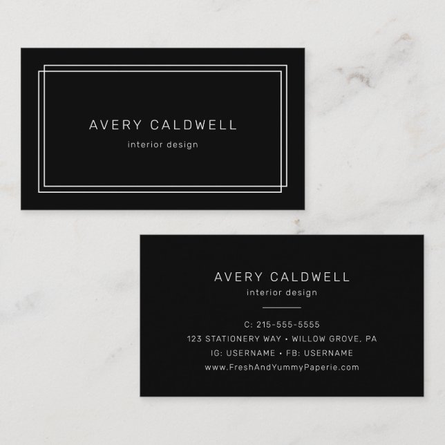 AVERY Modern Black Double Frame Business Card Visitenkarte (Vorne/Hinten)