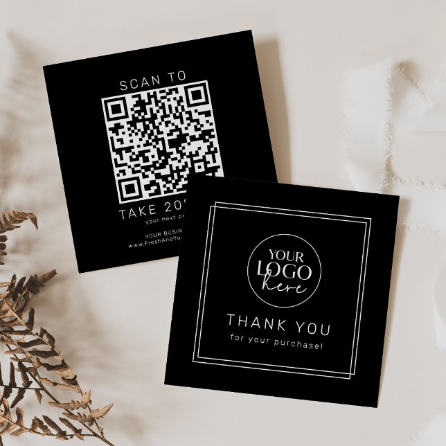 AVERY Modern Dark Black Logo QR-Code Danke Rabattkarte (AVERY Modern Dark Black Logo QR Code Thank You Discount Card)