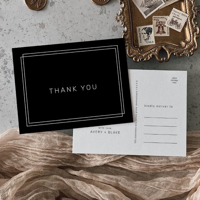 AVERY Modern Dark Black Wedding Vielen Dank Postkarte (AVERY Modern Dark Black Wedding Thank You Postcard)