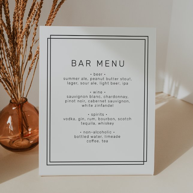AVERY Modern Minimalistische Bar Menü-Zeichen Sockelschild (AVERY Modern Minimalist Wedding Bar Menu Sign)