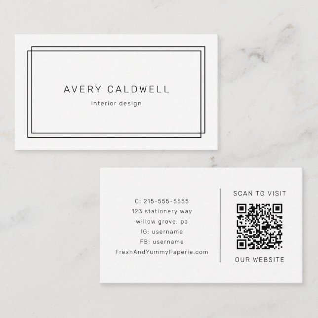 AVERY Modern minimalistischer Doppelrahmen-QR-Code Visitenkarte (Vorne/Hinten)