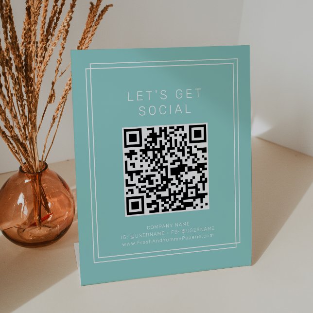 AVERY Moderne Mintgrün Let's Get Social Media Sockelschild (AVERY Modern Mint Green Let's Get Social Media Pedestal Sign)