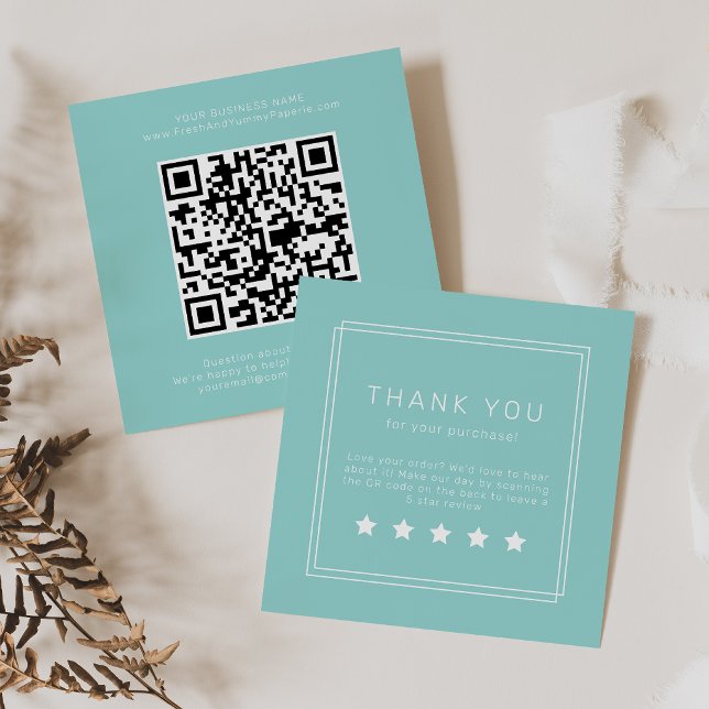 AVERY Moderne Mintgrün QR-Code Hinterlassen Sie ei Quadratische Visitenkarte (AVERY Modern Mint Green QR Code Leave A Review Square Business Card)